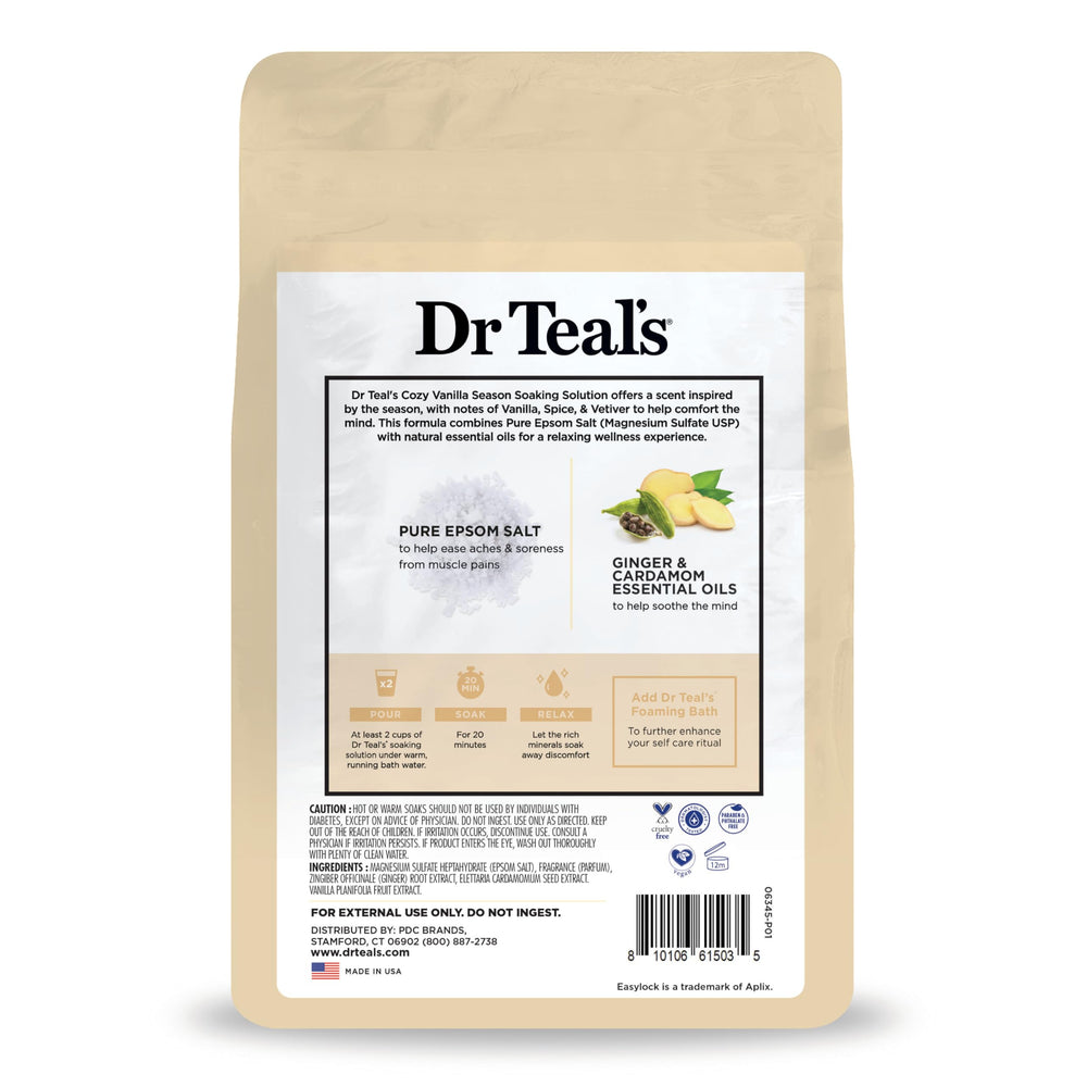 Self-care ritual with Dr Teal's Cozy Vanilla Season salts.