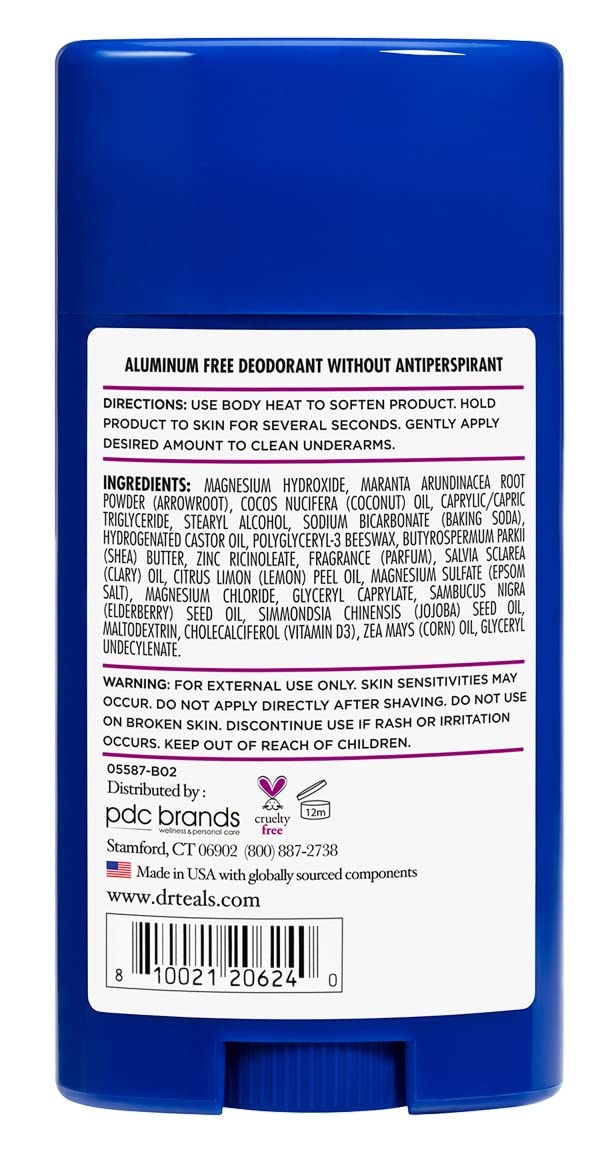 Dr Teal's deodorant elderberry vitamin D2 – ingredients close-up highlighting natural scent