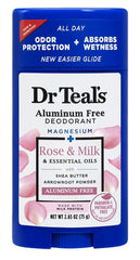 Dr Teal's Rose & Milk deodorant bottle with a gentle floral scent and smooth glide.