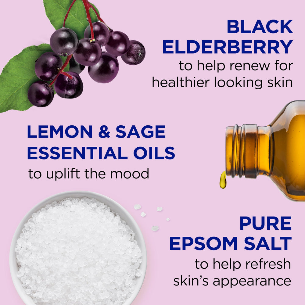 Dr Teal's elderberry foaming bath bubbles provide long-lasting lather for cleansing and relaxation.