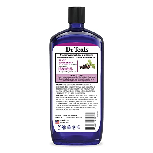 Dr Teal's elderberry fragrance swirls in bathwater suggesting a refreshing aroma.