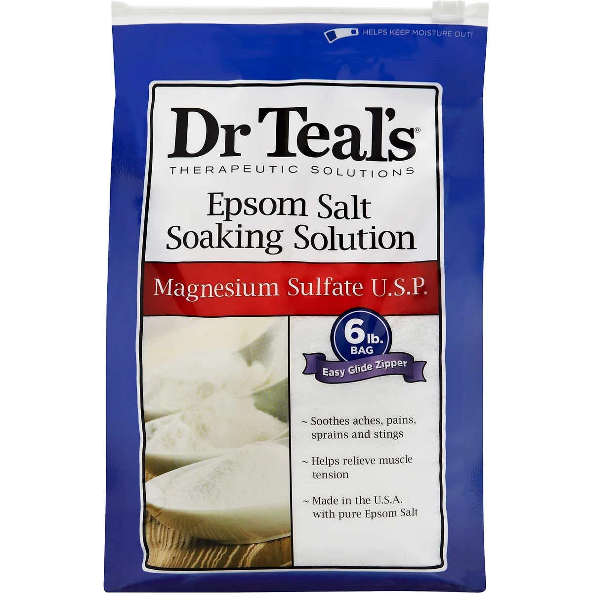 Dr Teal's Epsom Salt 6-pound pack for relaxing baths and muscle relief.