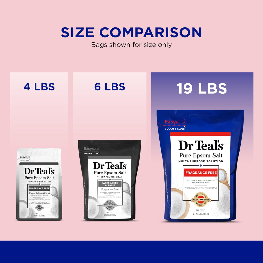 Dr Teal's Epsom salt reseal bag with Easylock for mess-free refills.