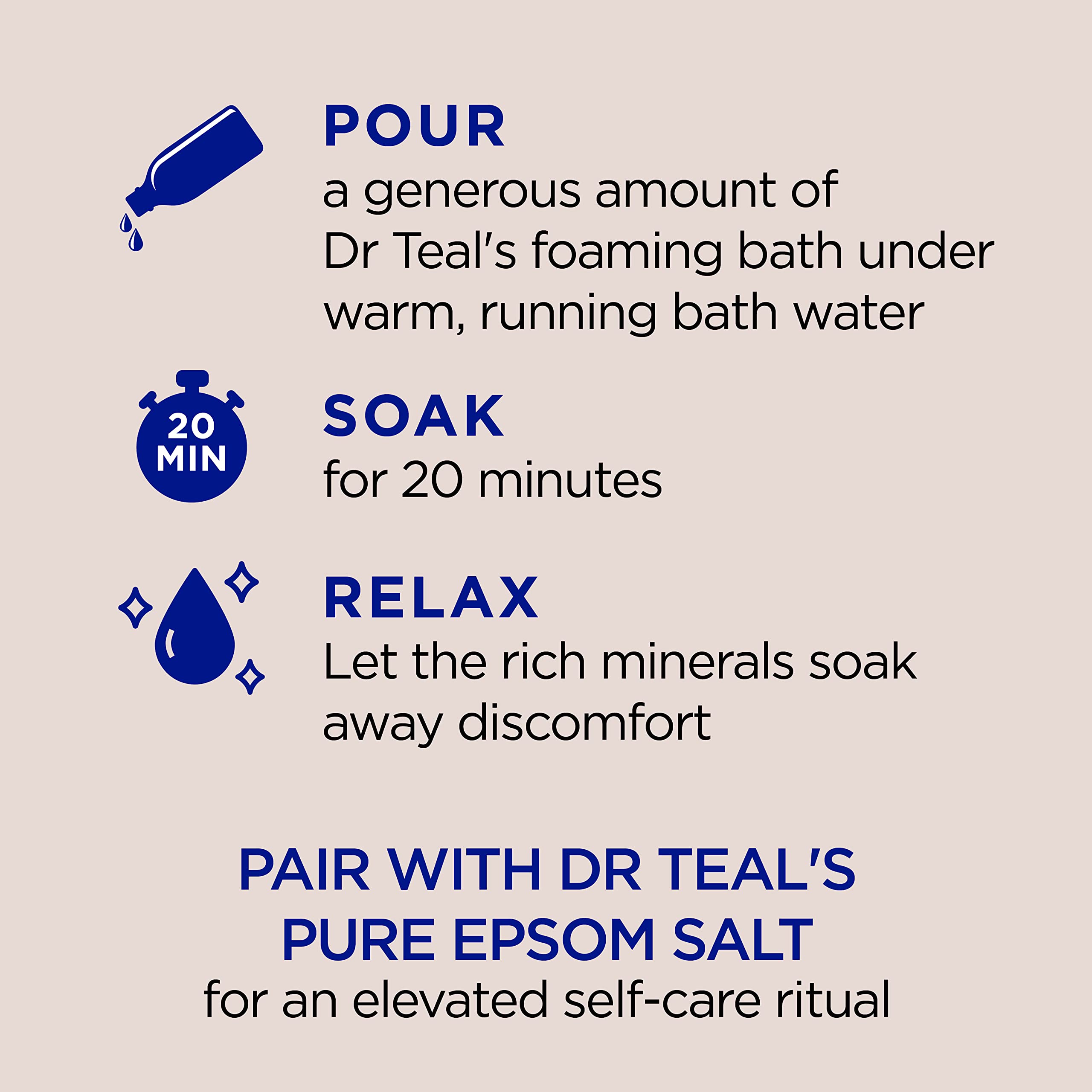 Dr Teal's essential oil blend bath promotes relaxation and rejuvenation.