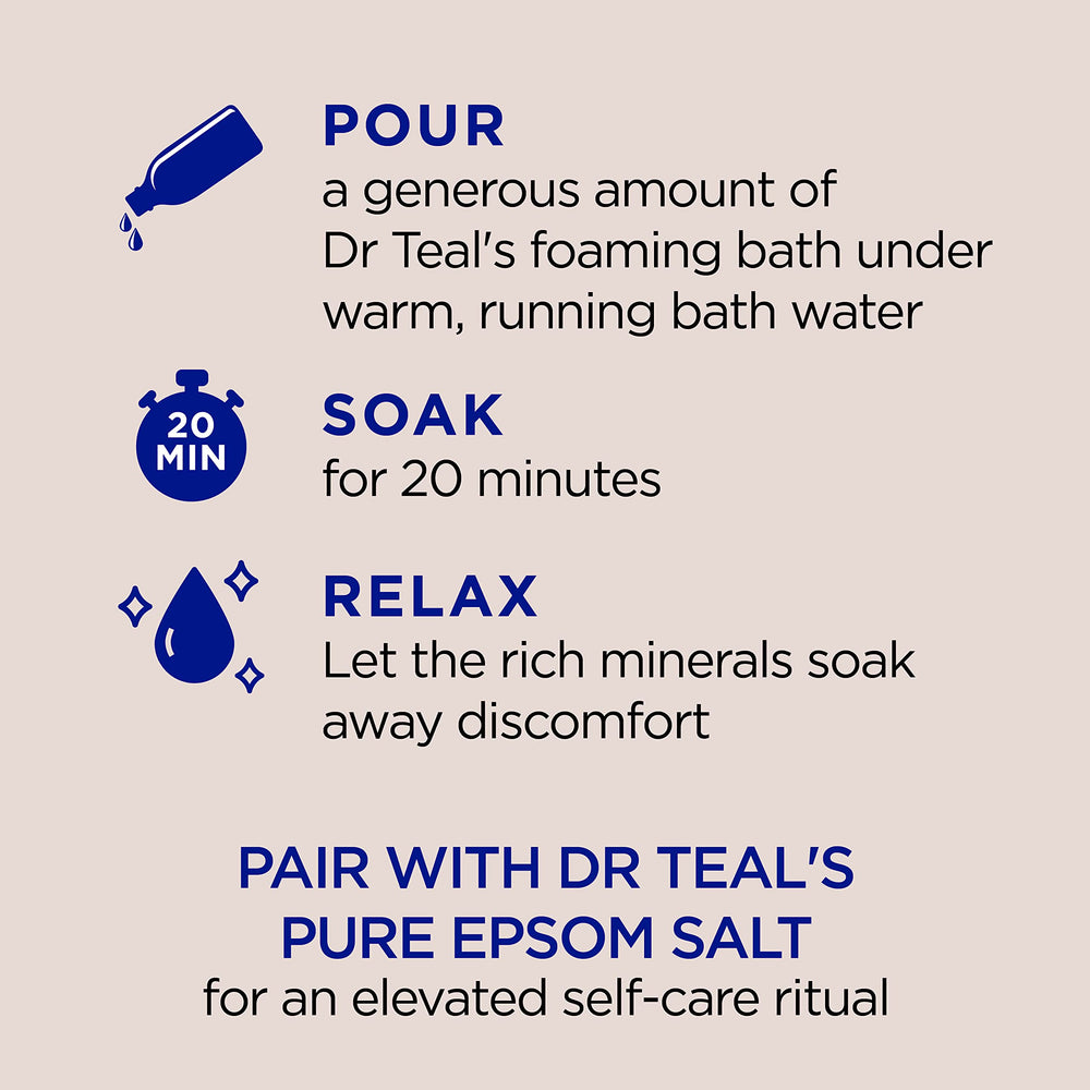 Dr Teal's essential oil blend bath promotes relaxation and rejuvenation.