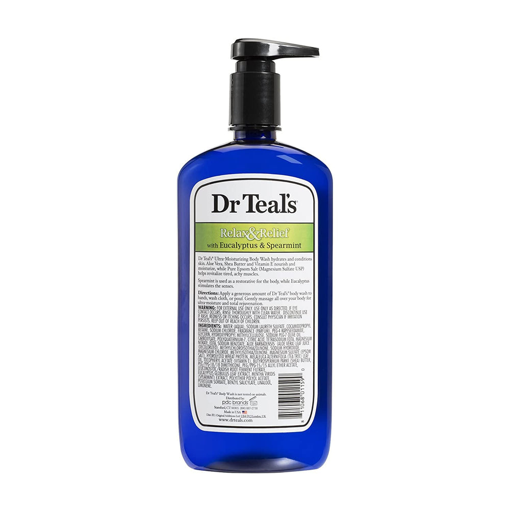 Dr Teal's eucalyptus-spearmint body wash gift set bottles front view shows refreshing scent.