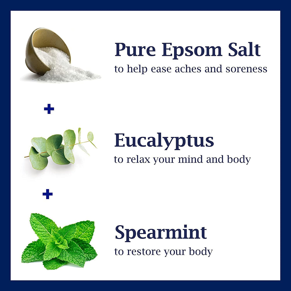 Dr Teal's eucalyptus-spearmint bottle pour close-up highlights easy daily use.