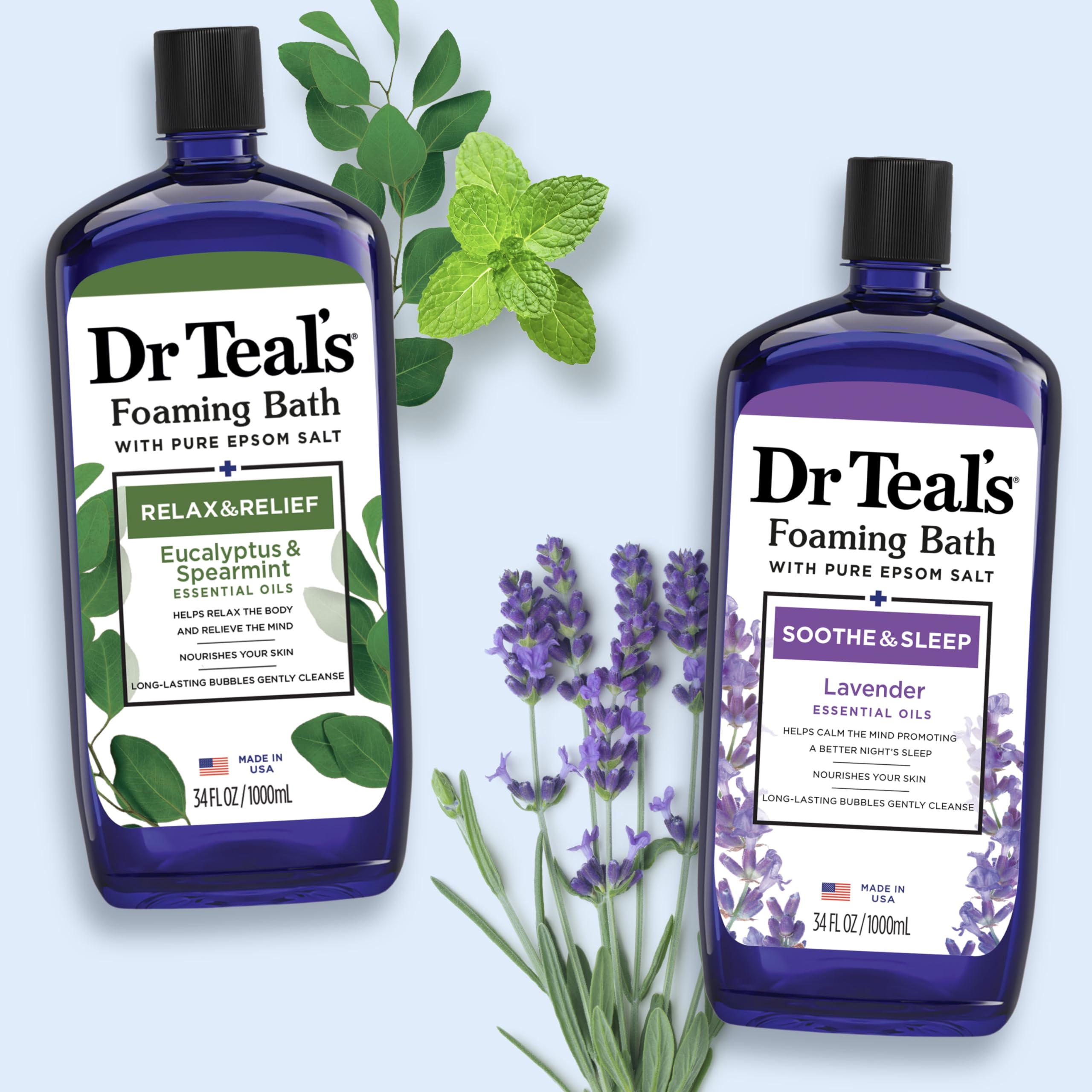 Dr Teal's eucalyptus-spearmint note refreshes senses.