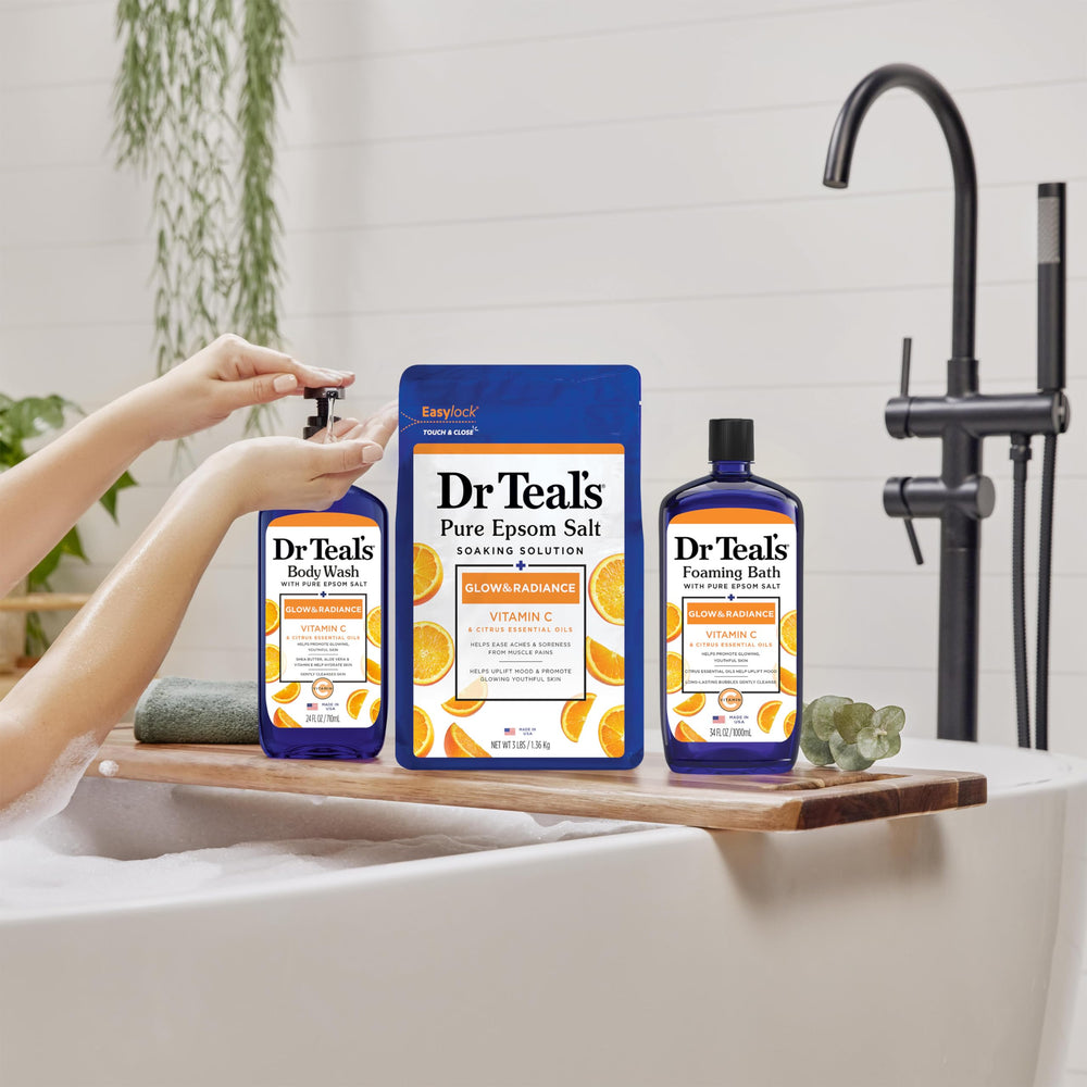 The wash paired with Epsom Salt for a gentle exfoliating experience.