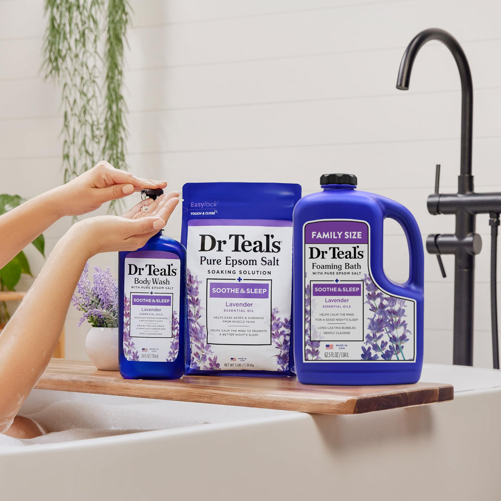 Close-up of creamy foam texture from Dr Teal's foaming bath