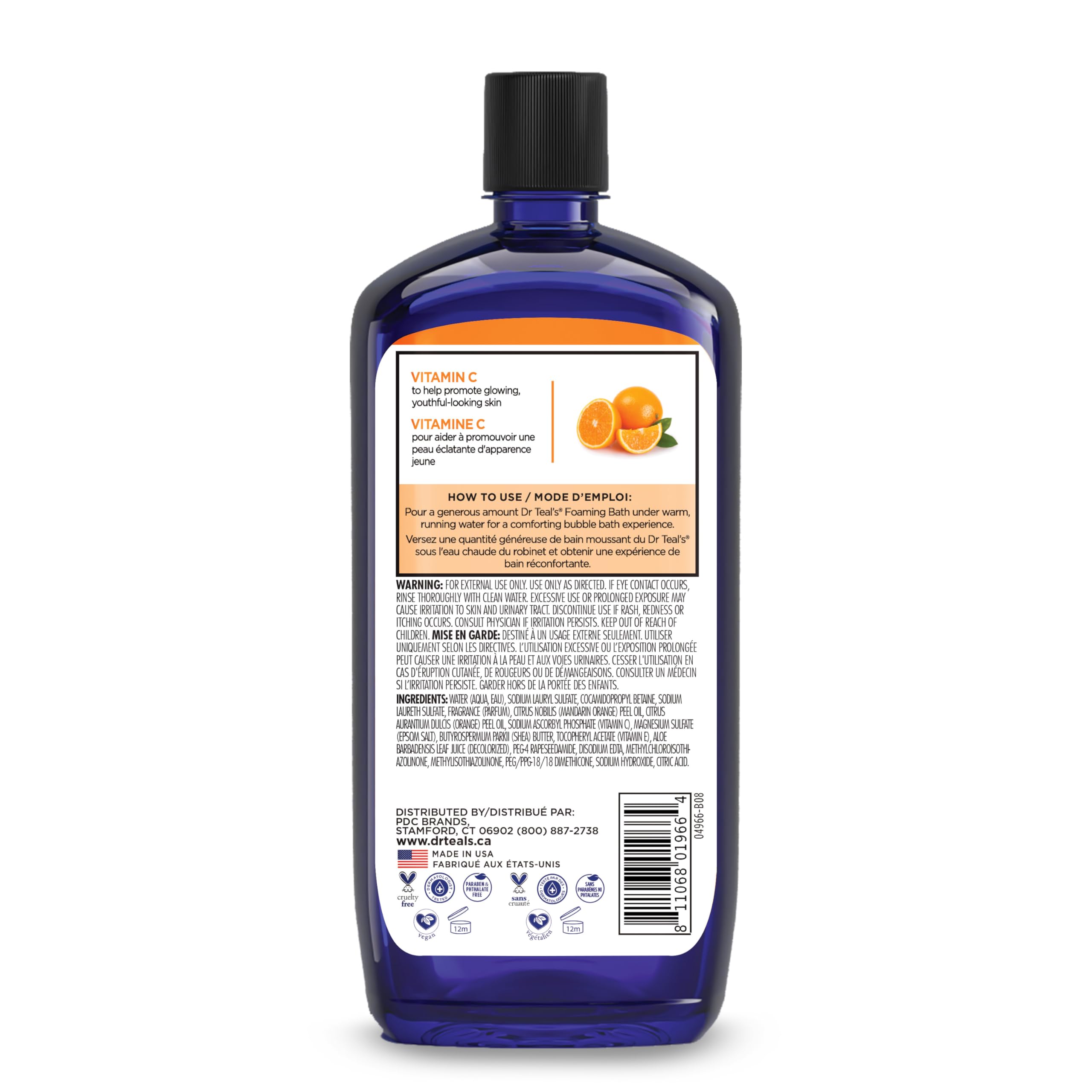 Dr Teal's foaming bath bubbles closeup highlights rich foam and scent.