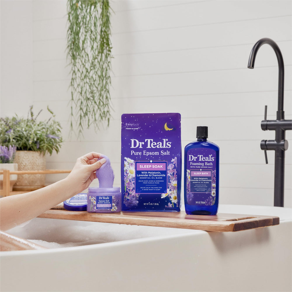 Rich foam from Dr Teal's Foaming Bath blankets skin softly