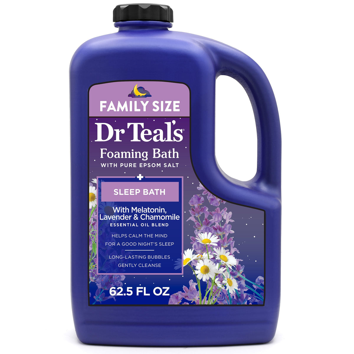 Dr Teal's Foaming Bath pours bubbles for a relaxing soak.