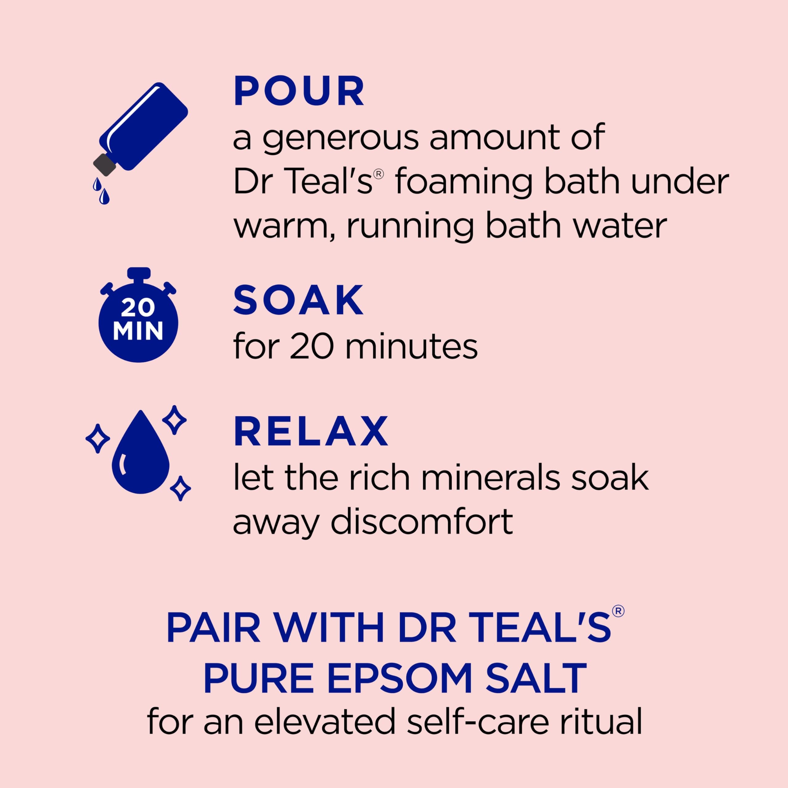 Dr Teal's Foaming Bath with Pure Epsom Salt foamy soak for relaxation.