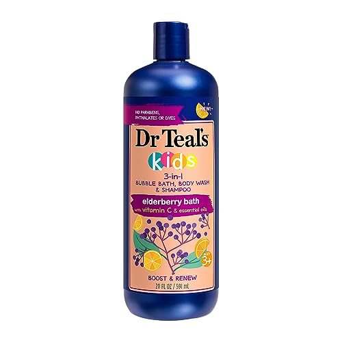 Dr Teal's Kids 3-in-1 elderberry bath bubbles create a fun foamy bath