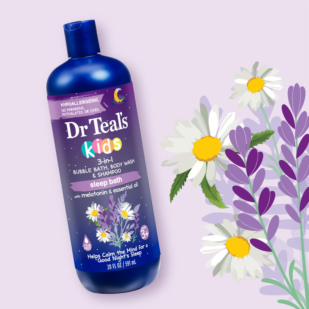 Dr Teal's Kids 3-in-1 Sleep Bath bubbles creating a soothing soak.
