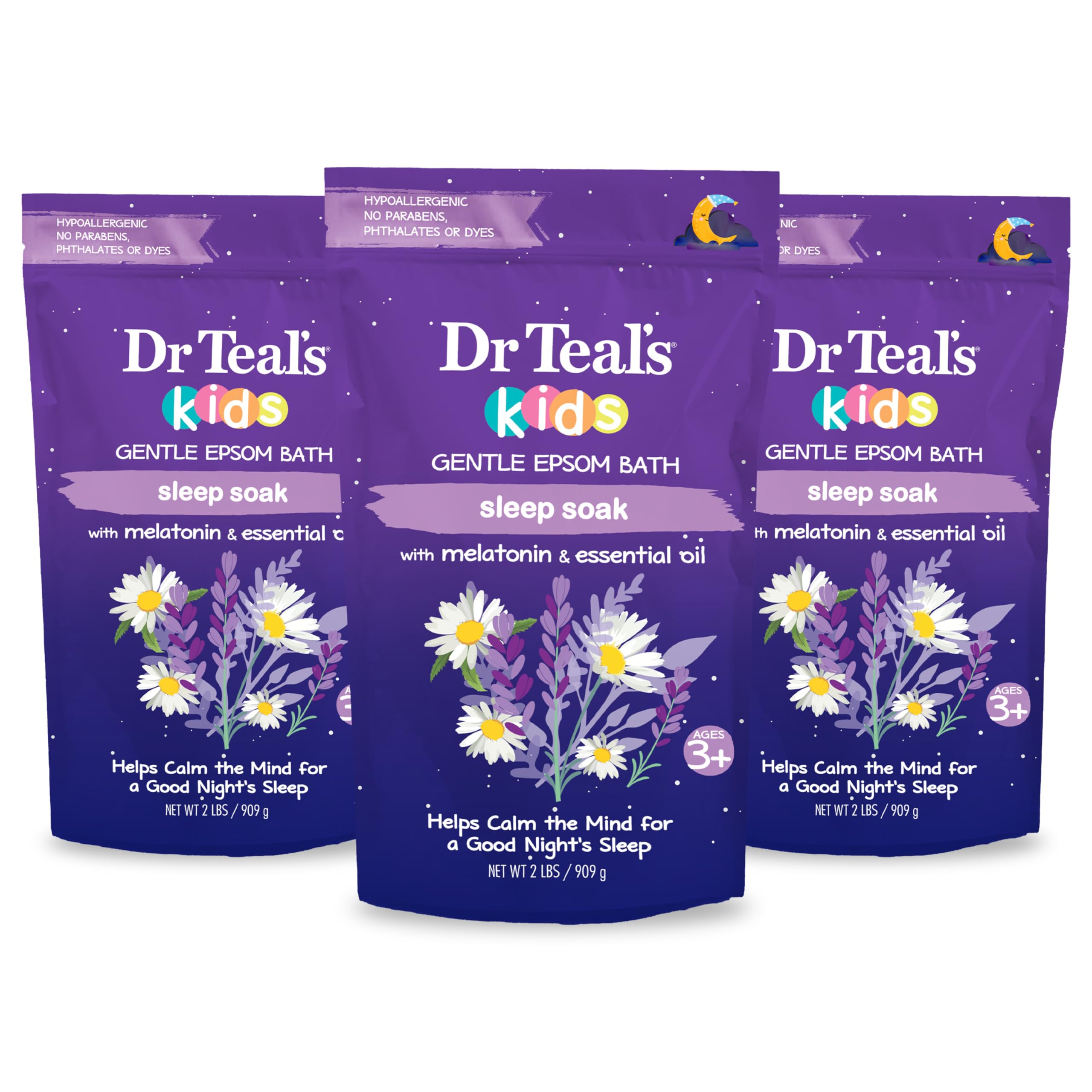 Dr Teal's Kids Gentle Sleep Soak bottle with epsom salt and melatonin for calm nights.