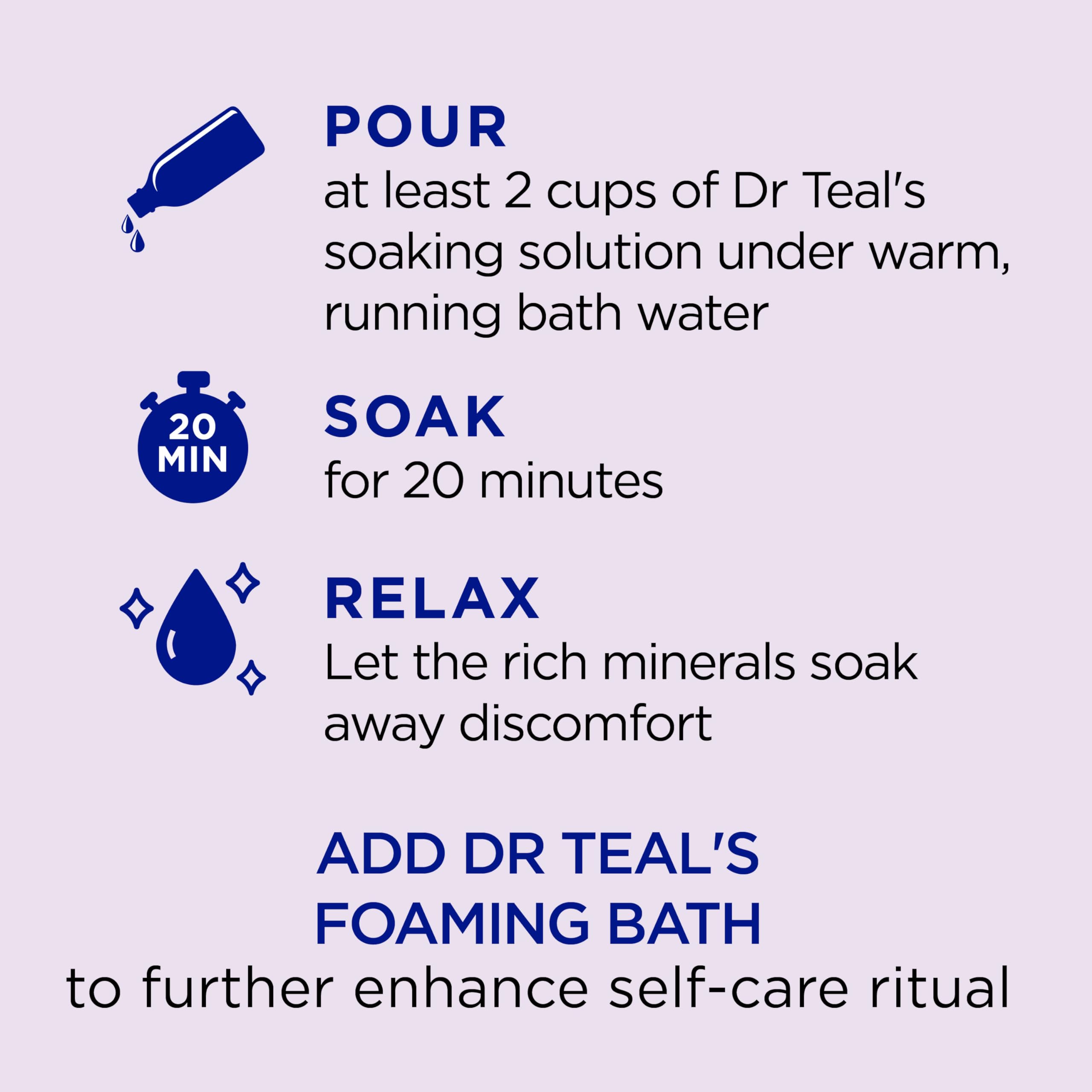 Dr Teal's Sleep Soak in a bath tub setup with calming ambiance.