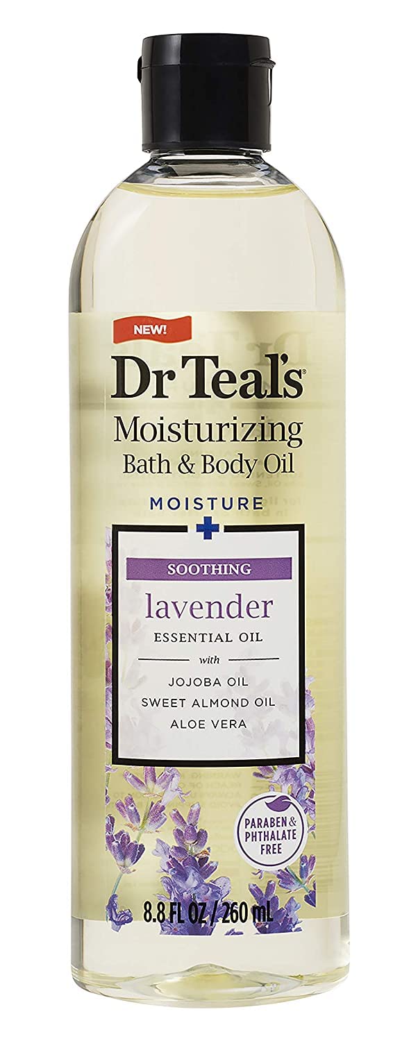 Dr Teal's Lavender Bath Oil bottle promotes calm and restful nights