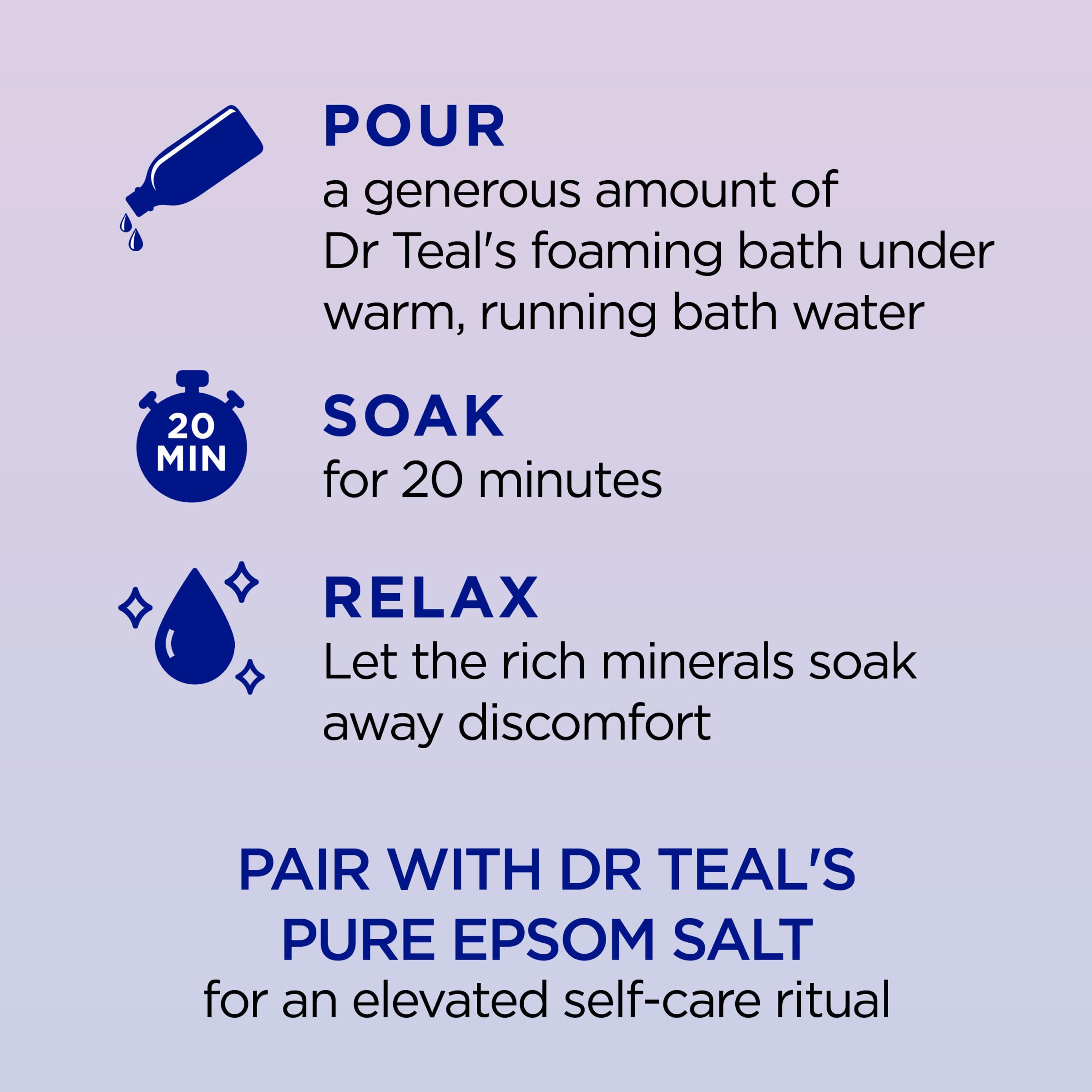 Lavender and chamomile oils in Dr Teal's soothe the senses during bath time.