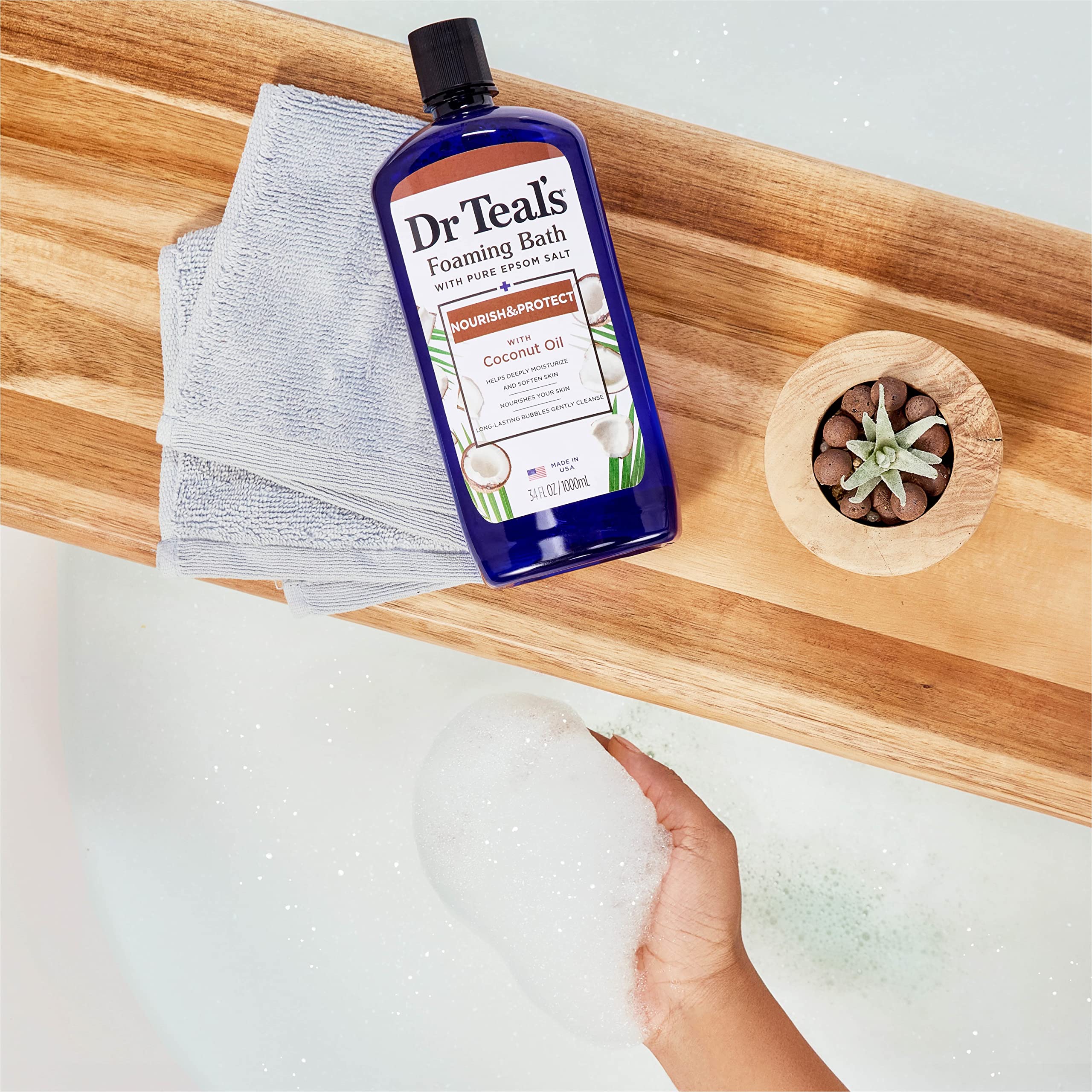 Dr Teal's foaming bath moisturizes and softens dry skin.