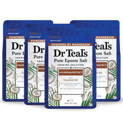 Dr Teal's Nourish & Protect coconut oil bath salt in tub for a soothing soak.