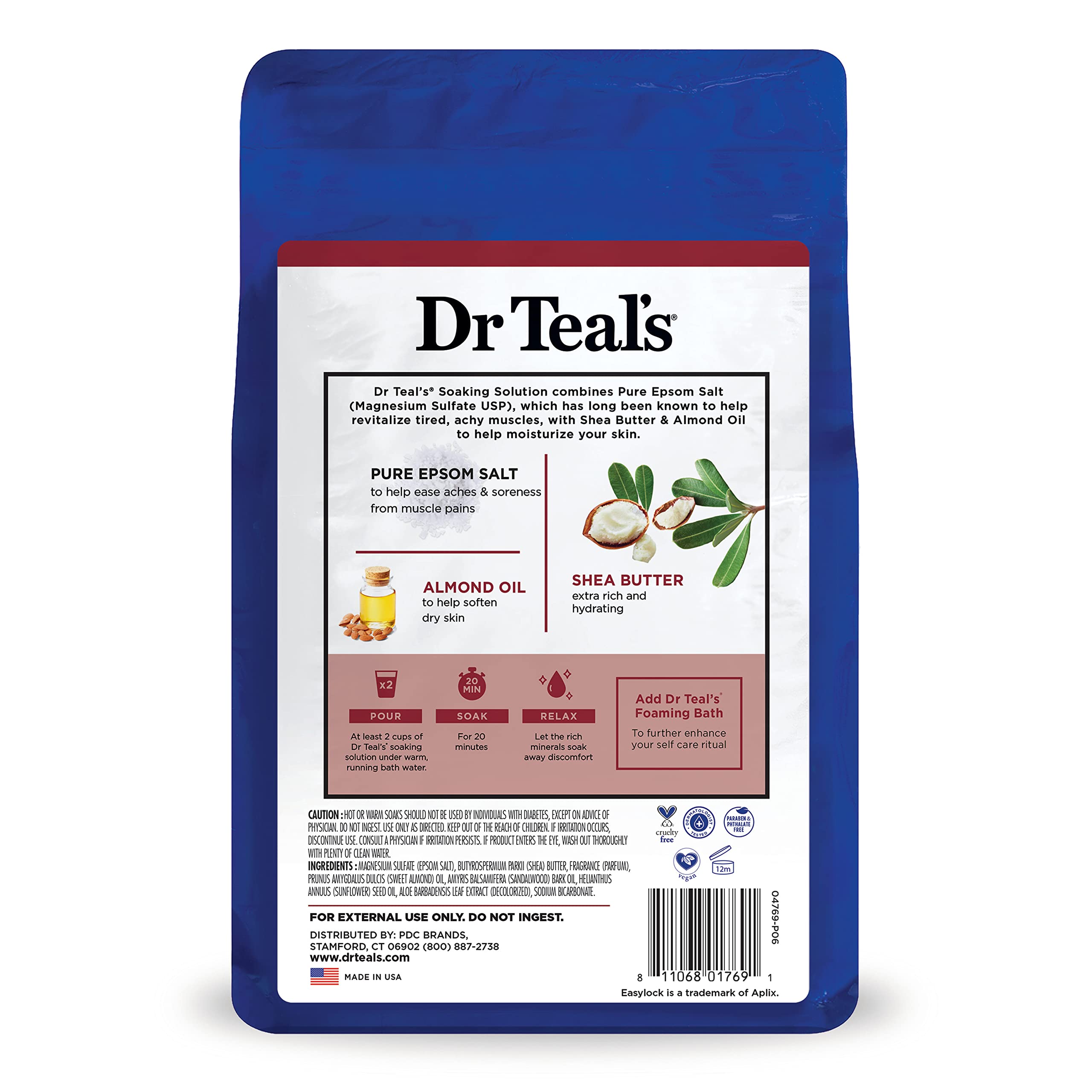 Four-pack packaging with Dr Teal's Pure Epsom Salt Soak.
