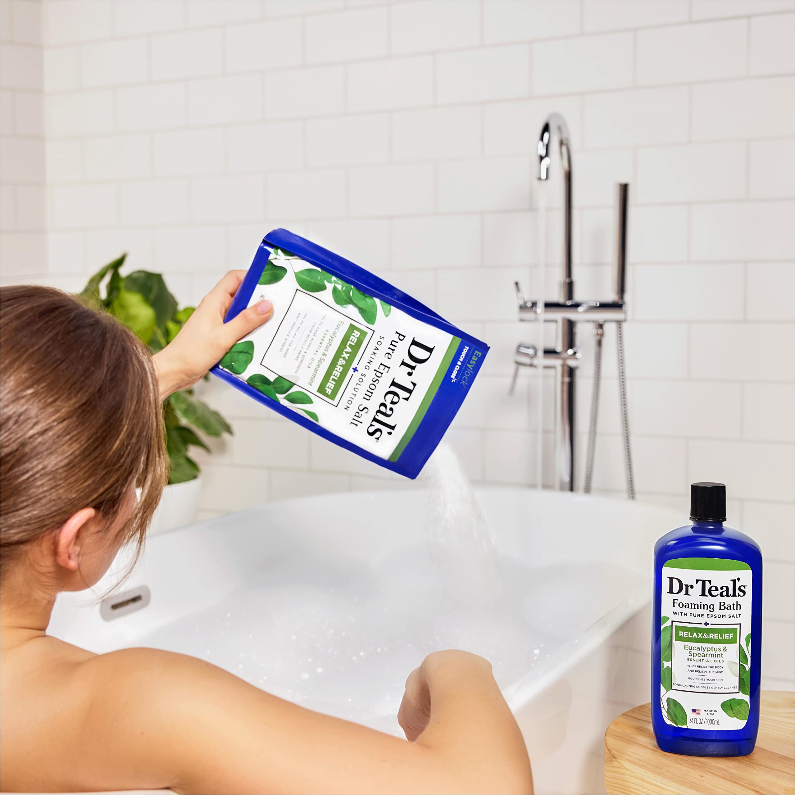Foaming bath moment with Dr Teal's salt and minty aroma