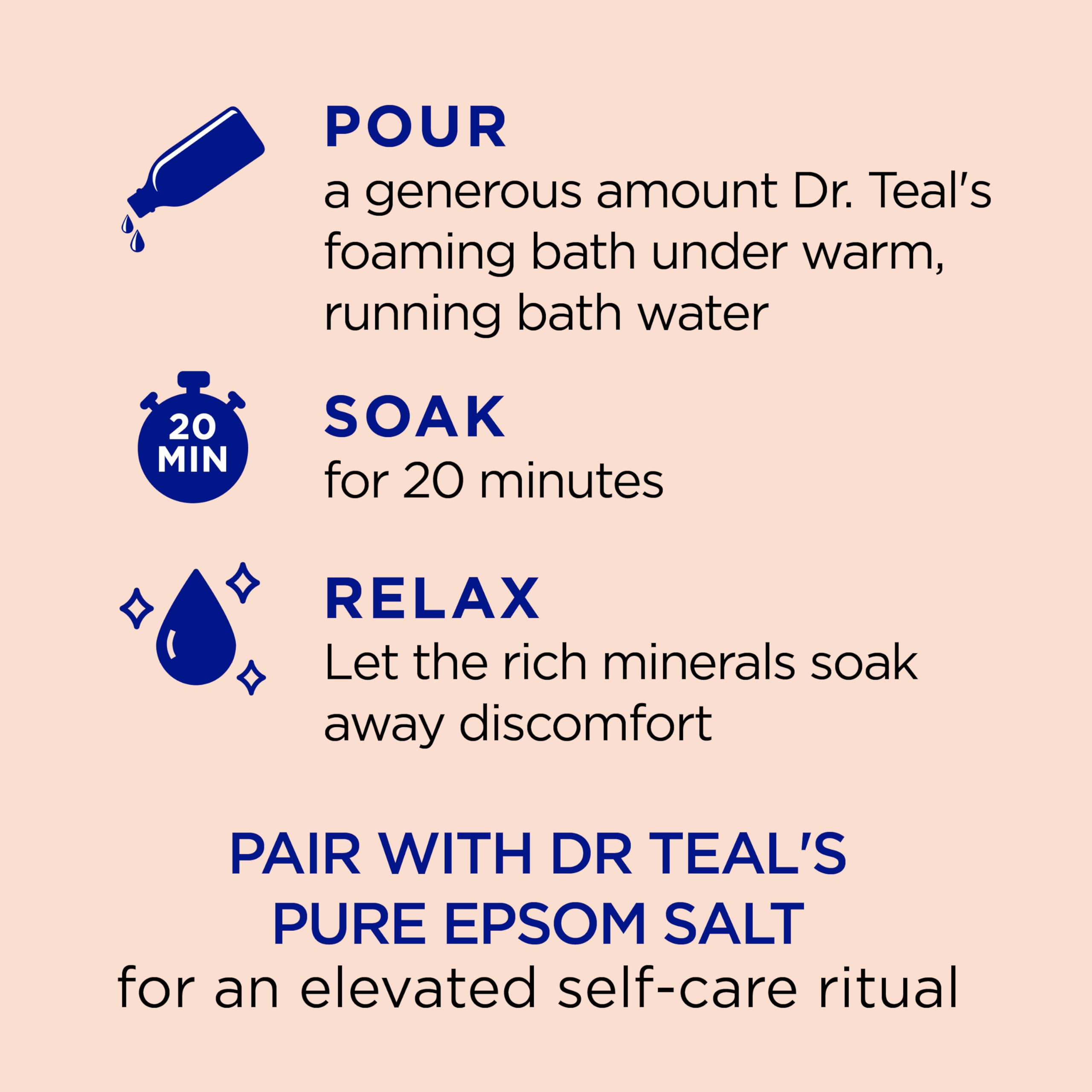 Dr Teal's Pure Epsom Salt foaming bath mix for a relaxing bath experience.