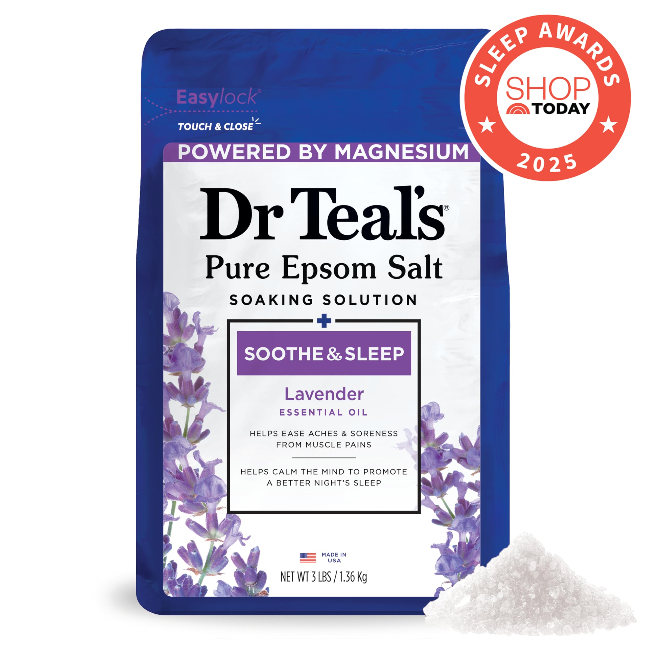 Dr Teal's bottle close-up emphasizes lavender scent for calming evenings.