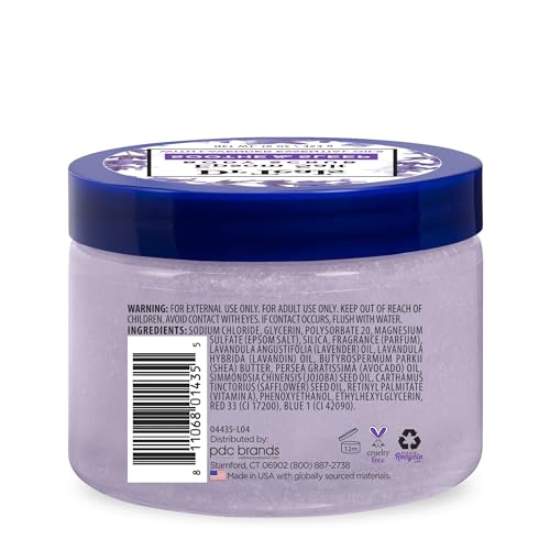 Dr Teal's body scrub bottle on vanity invites simple daily use.