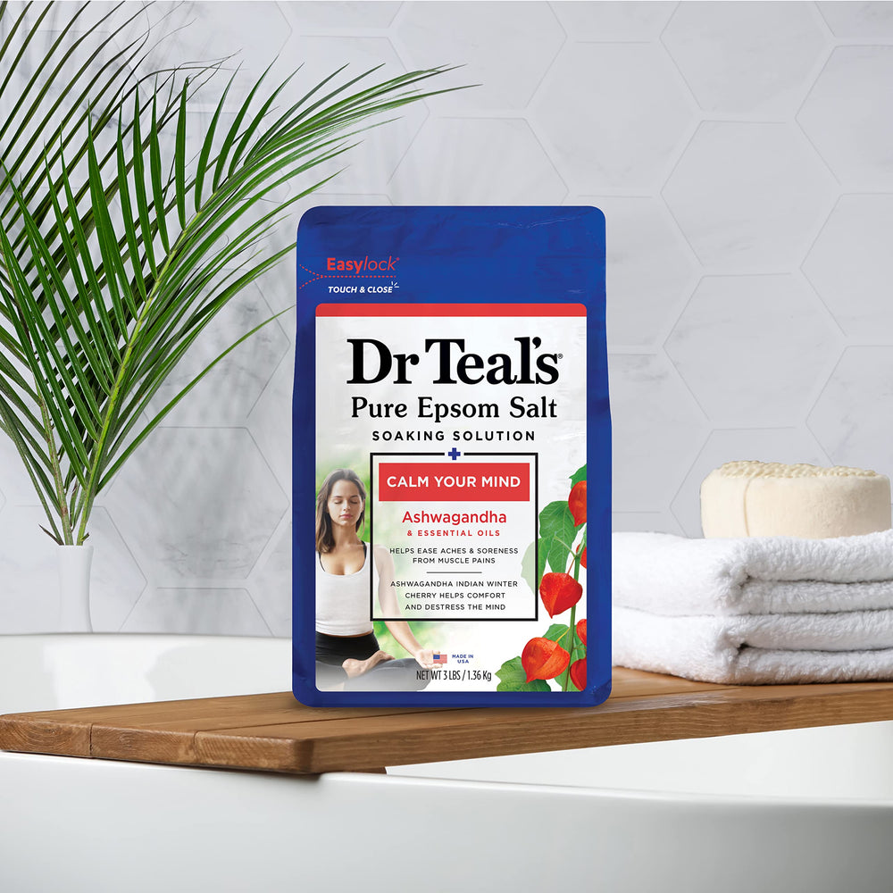 Dr Teal's self-care ritual setup with bath essentials