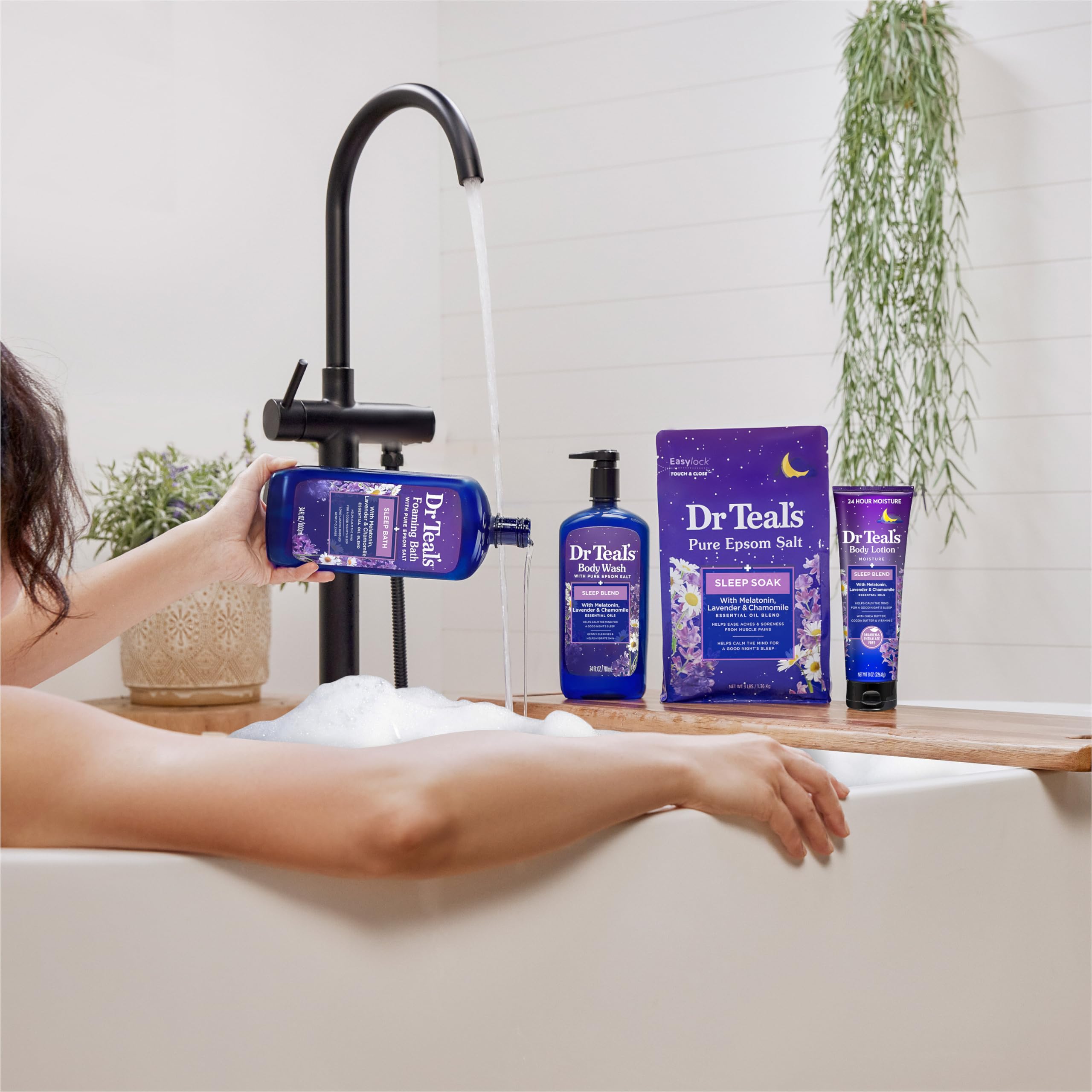 A cozy night-time self-care setup with Dr Teal's Sleep Blend