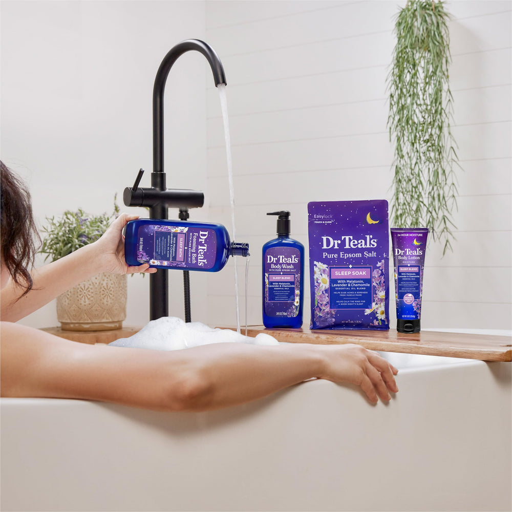 A cozy night-time self-care setup with Dr Teal's Sleep Blend