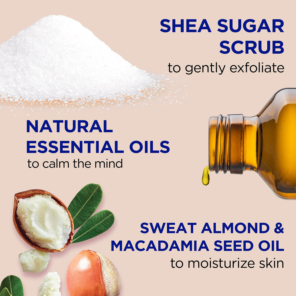 Dr Teal's Shea Sugar Scrub texture closeup highlights gentle exfoliation.