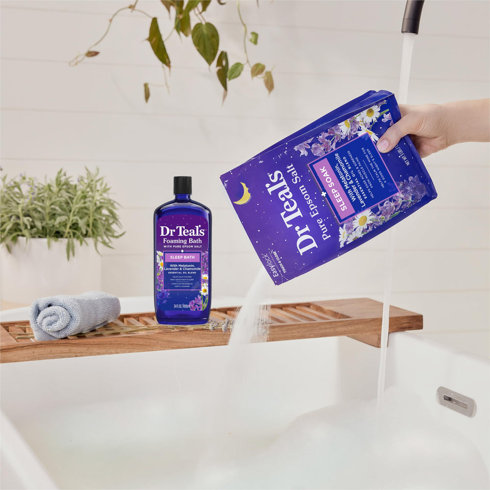 Dr Teal's Sleep Blend 4-pack packaging displayed for multi-night self-care routines