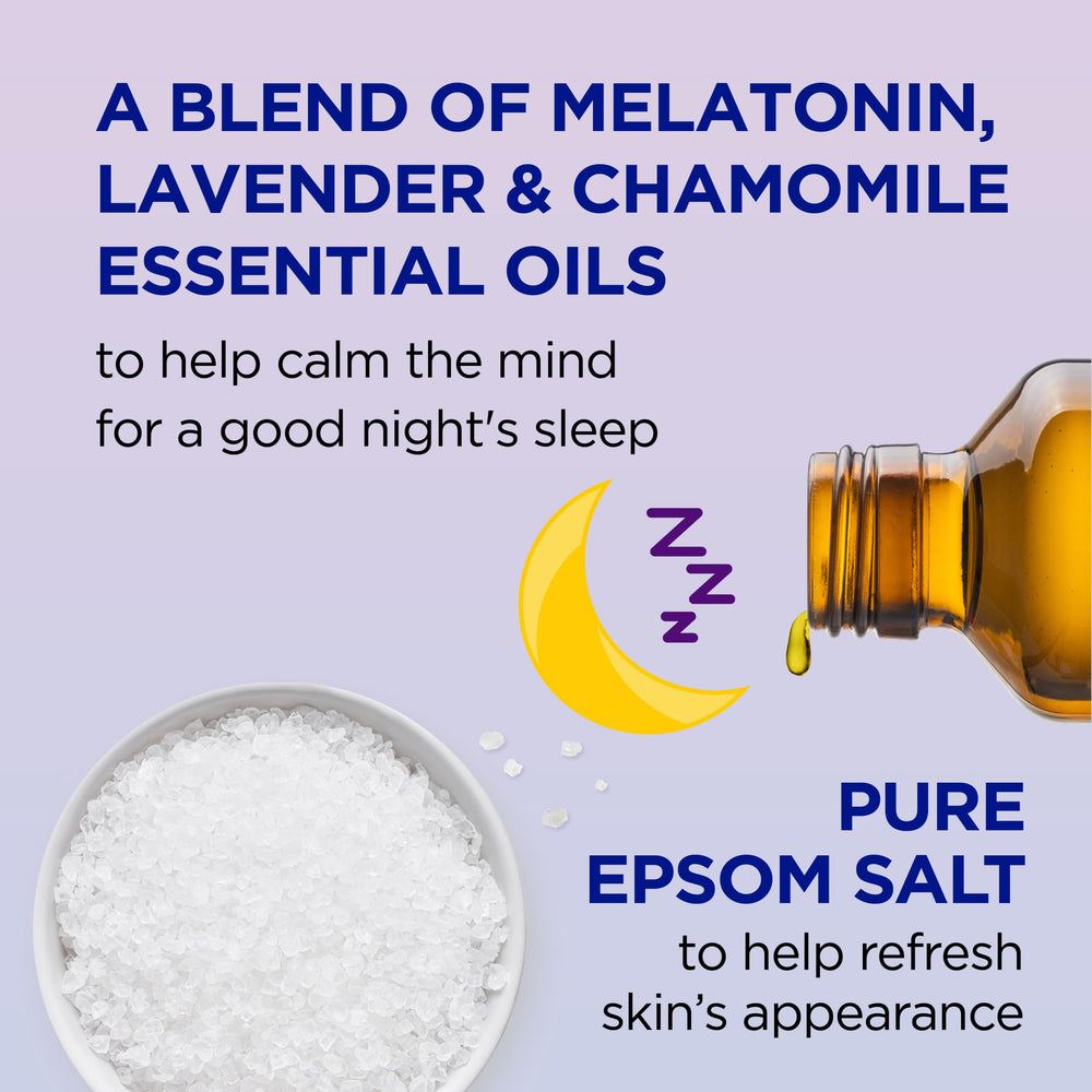 Dr Teal's Sleep Blend with melatonin promotes a calm evening routine.