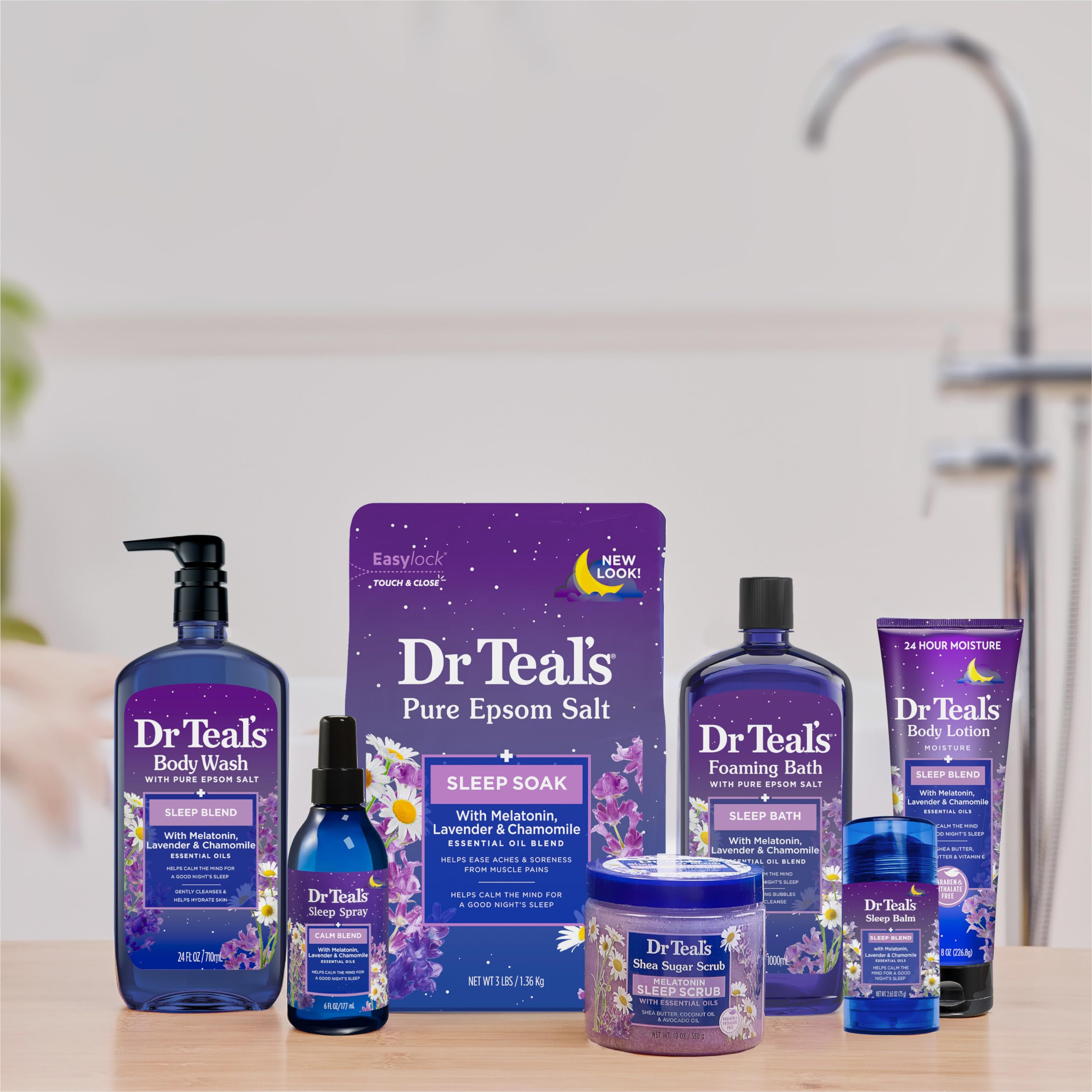 Gentle steam and lavender scent surround Dr Teal's Sleep Blend during a pampering session