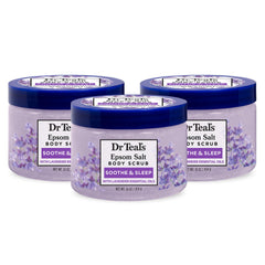 Dr Teal's Soothe & Sleep scrub texture close-up shows gentle exfoliation and hydration.
