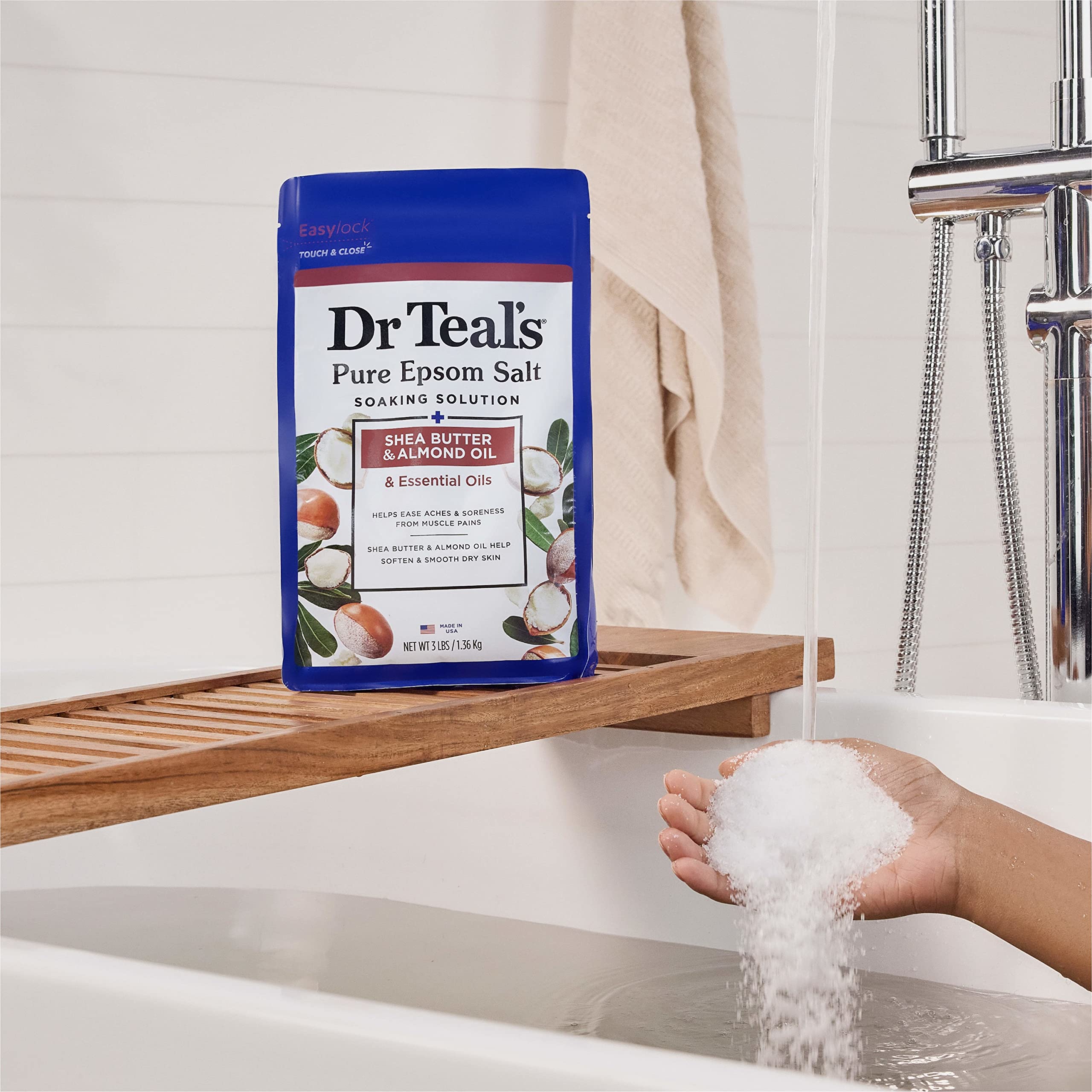 Exfoliation with Dr Teal's soak and body wash during bath.