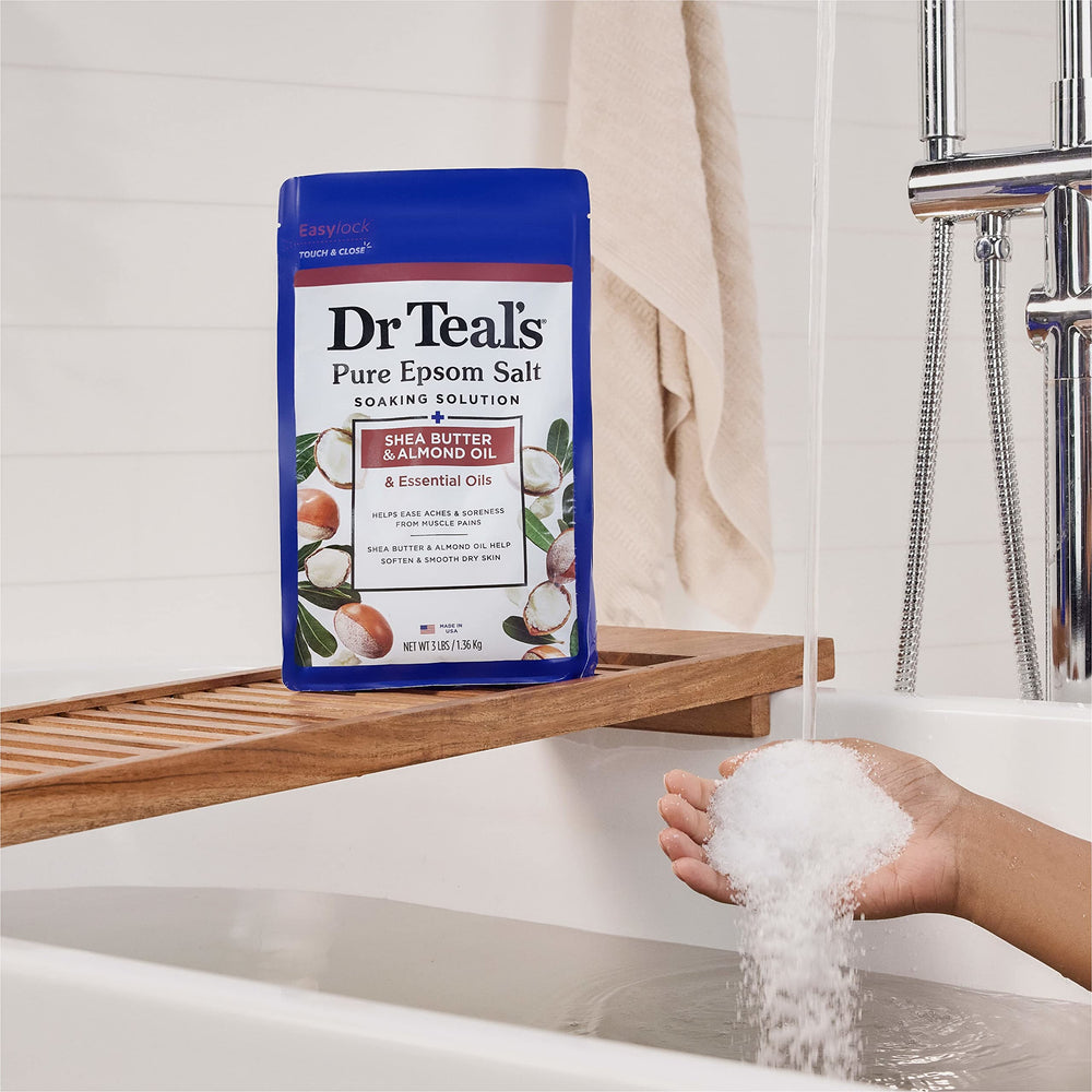 Exfoliation with Dr Teal's soak and body wash during bath.