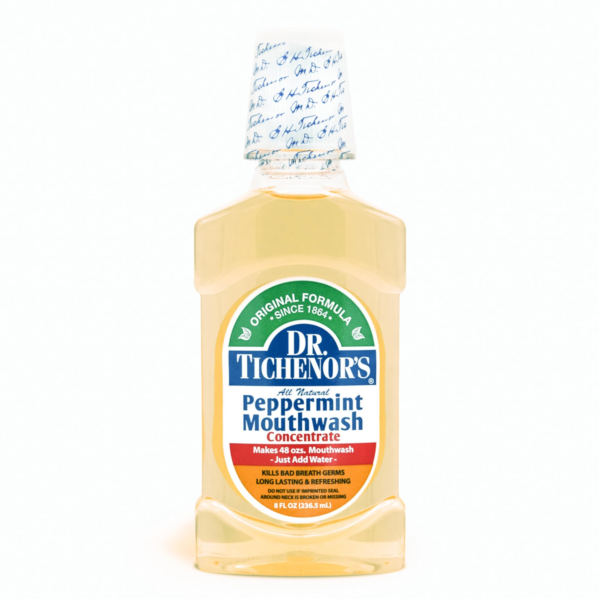 Close-up of Dr. Tichenor's label highlighting the original 1864 recipe.