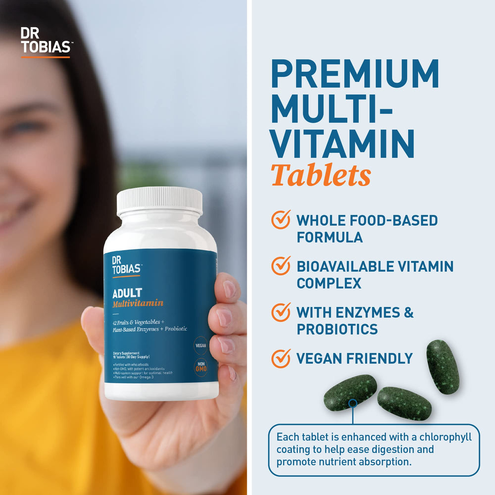 Detail of chlorophyll coating on Dr. Tobias multivitamin tablets.