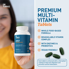 Detail of chlorophyll coating on Dr. Tobias multivitamin tablets.