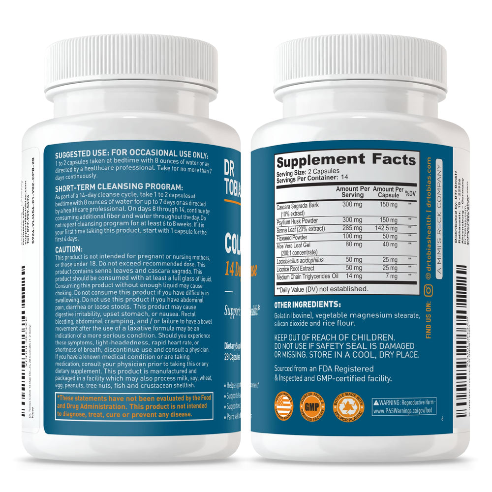 Dr. Tobias Colon Cleanse bottle with glass of water ready for use.