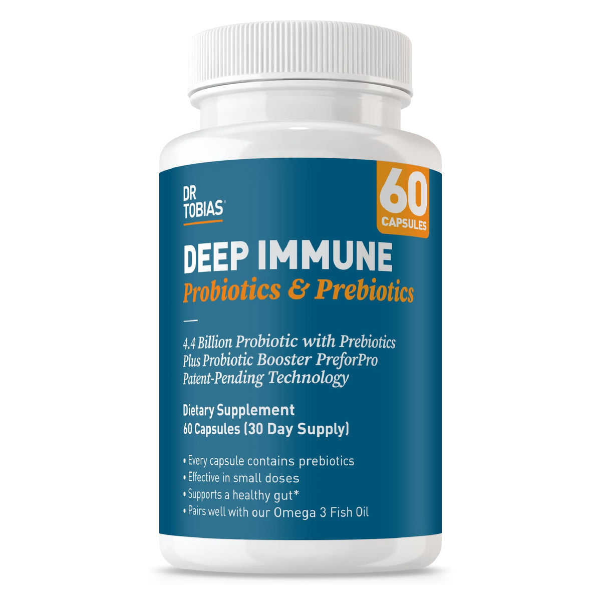 Dr. Tobias Deep Immune bottle front showing daily gut support potential