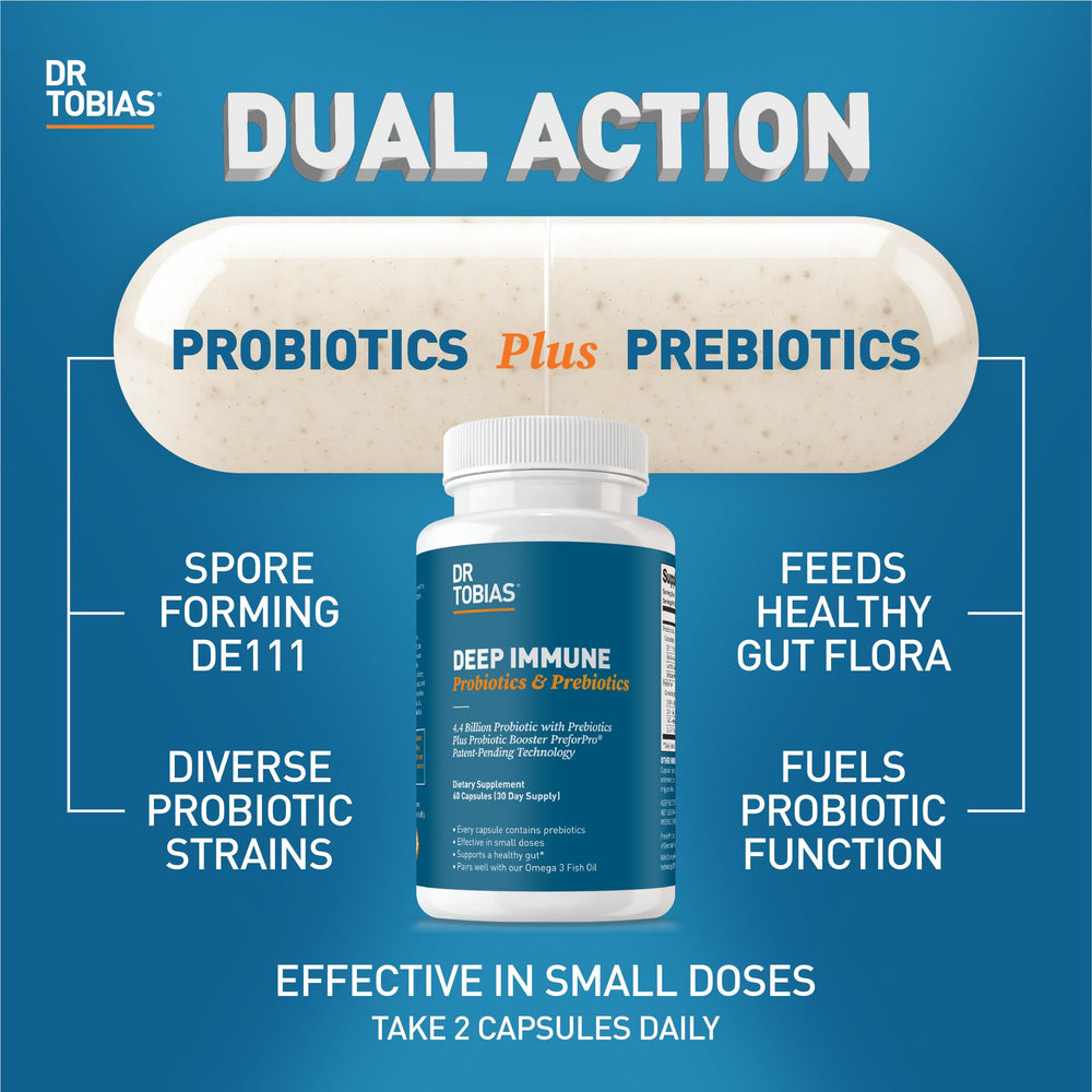 Close-up of Dr. Tobias Deep Immune capsules for easy digestion