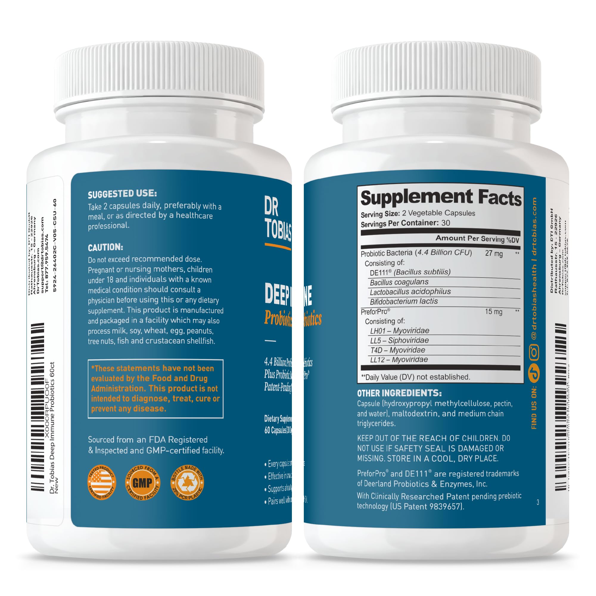 Dr. Tobias Deep Immune DE111 strain mentioned on packaging