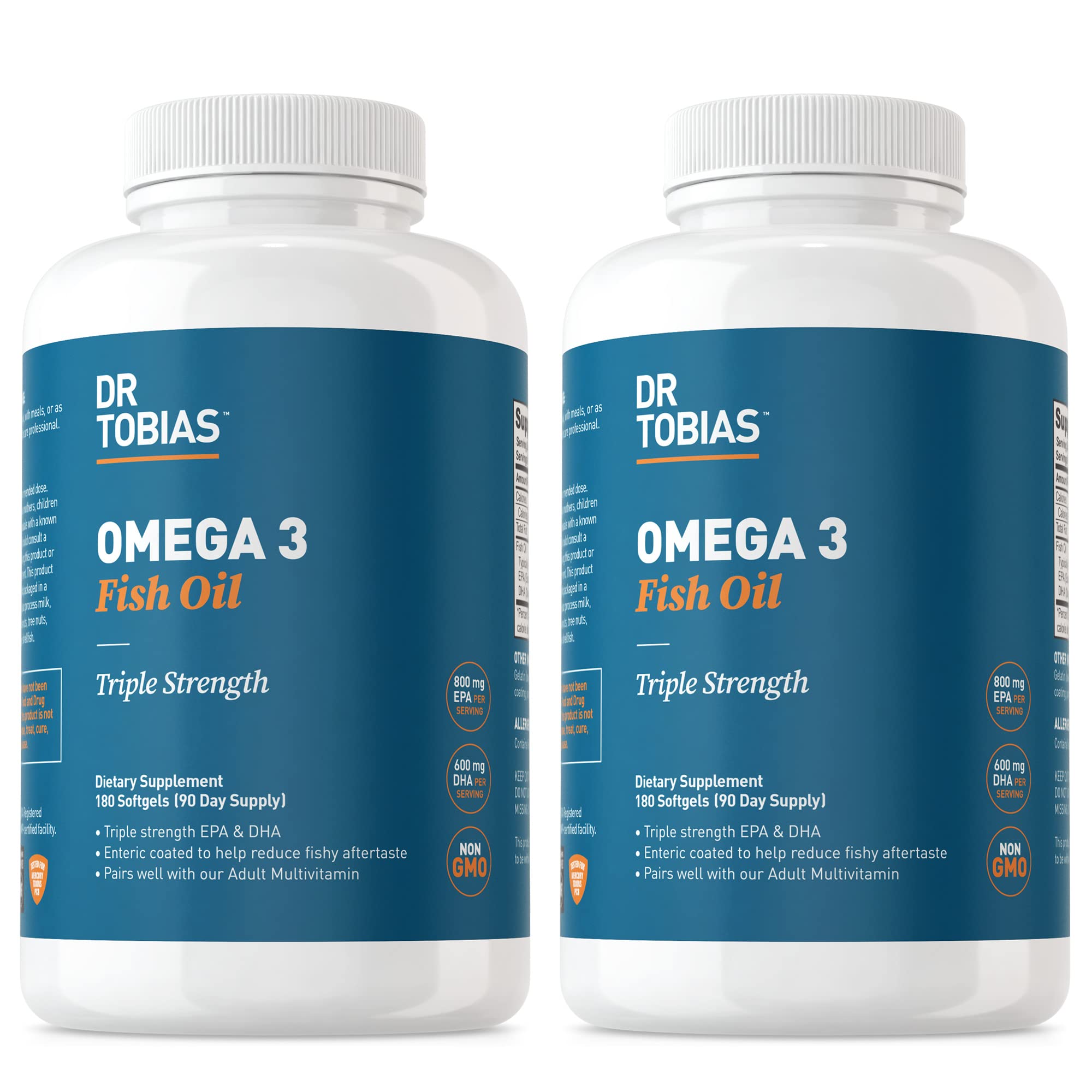 Dr. Tobias Omega-3 2000mg bottle shows high-strength fish oil for daily support.