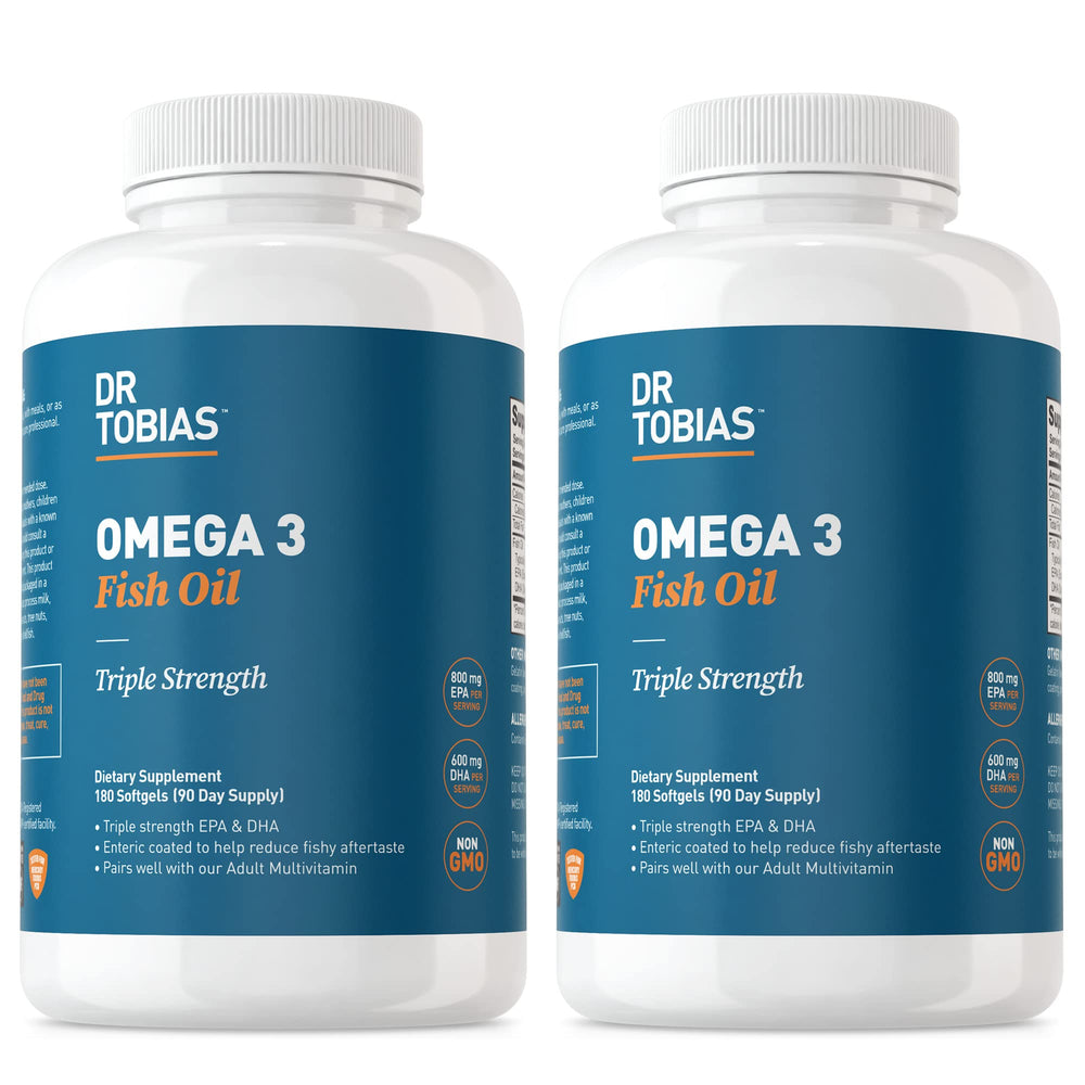 Dr. Tobias Omega-3 2000mg bottle shows high-strength fish oil for daily support.